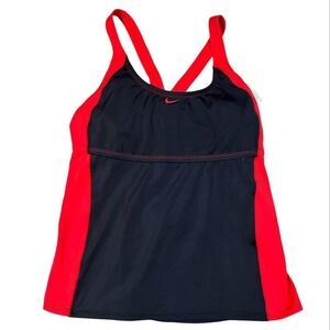 Y2K Nike Women Tankini Swim Tank Top Black Red Racerback Athletic Size 10